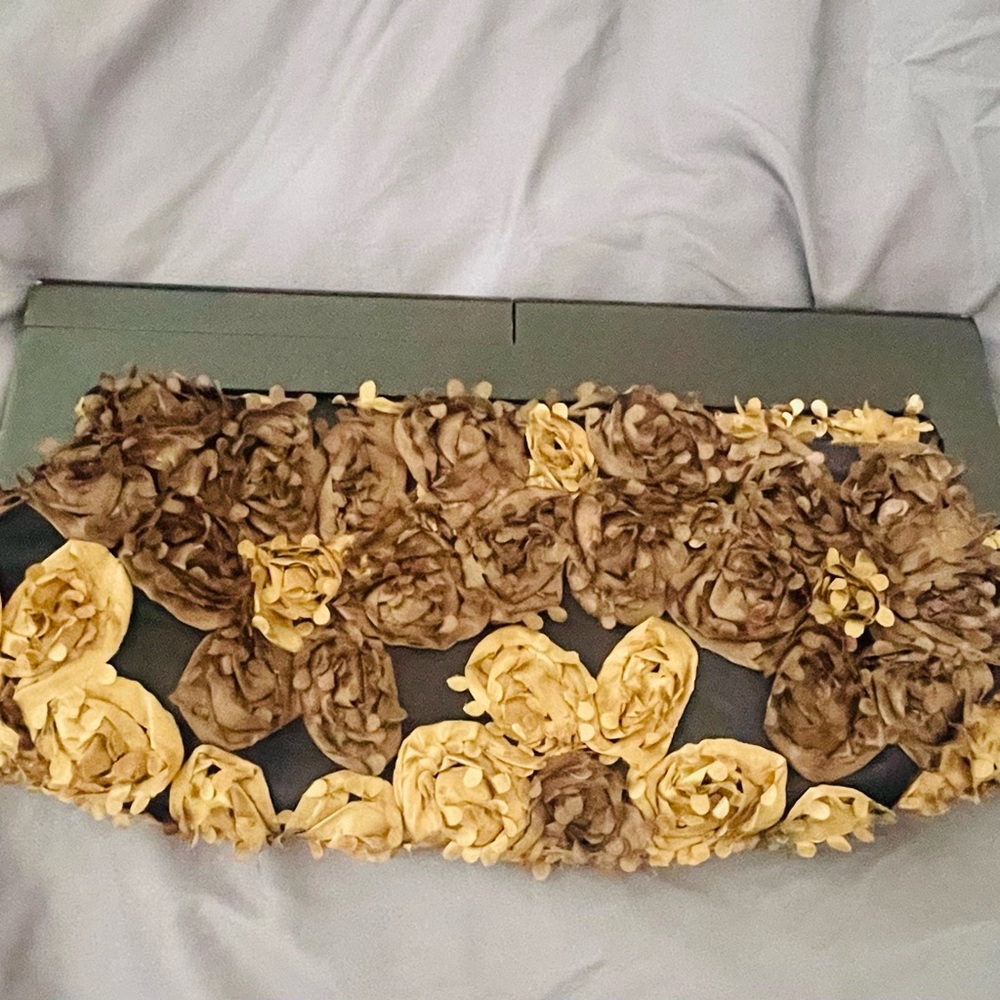 Brown and Cream Floral Print Clutch